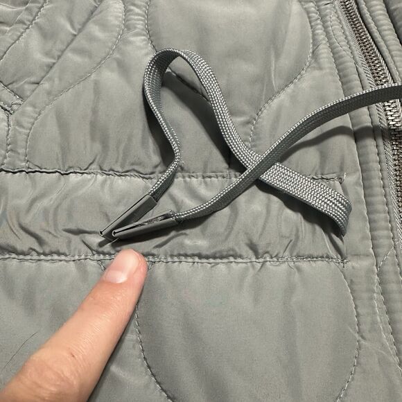 ZARA Women's Quilted Puffer Vest Size L Mock Neck Pockets Hidden Hoodie Gray - Picture 11 of 11